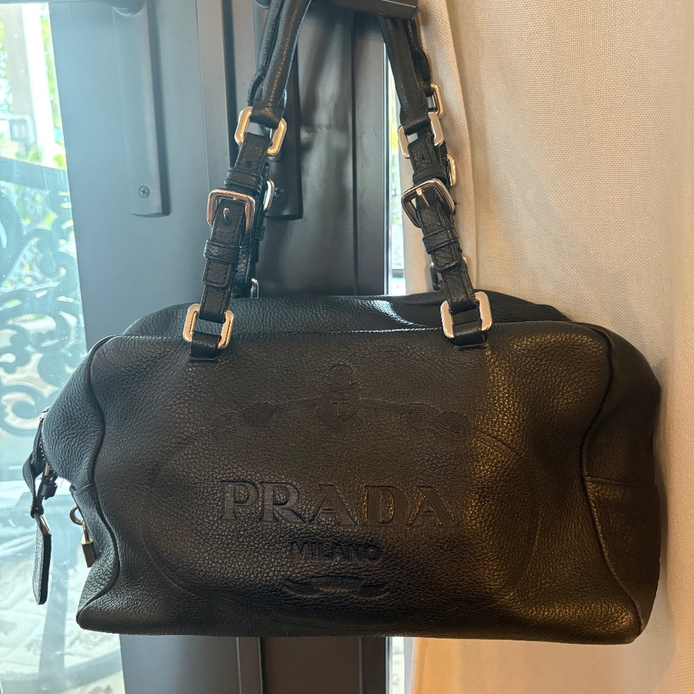 Prada Vitello Daino Leather Embossed Shoulder Bag
